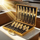 Kit Faqueiro Maleta De Talheres Inox 24 Peças Com Dourado Chique
